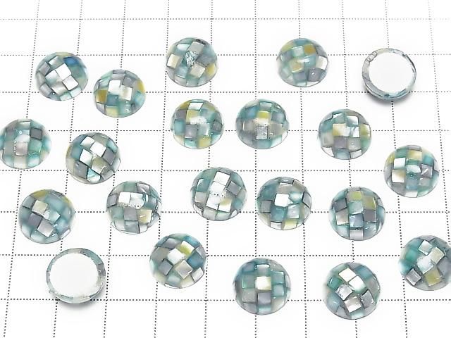 [Video] Mosaic Shell Round Cabochon 12x12mm [Green x Yellow] 3pcs