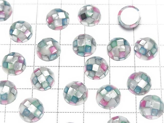 [Video] Mosaic Shell Round Cabochon 10x10mm [Pink x Green] 3pcs