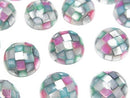 [Video] Mosaic Shell Round Cabochon 12x12mm [Pink x Green] 3pcs