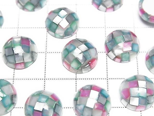 [Video] Mosaic Shell Round Cabochon 12x12mm [Pink x Green] 3pcs