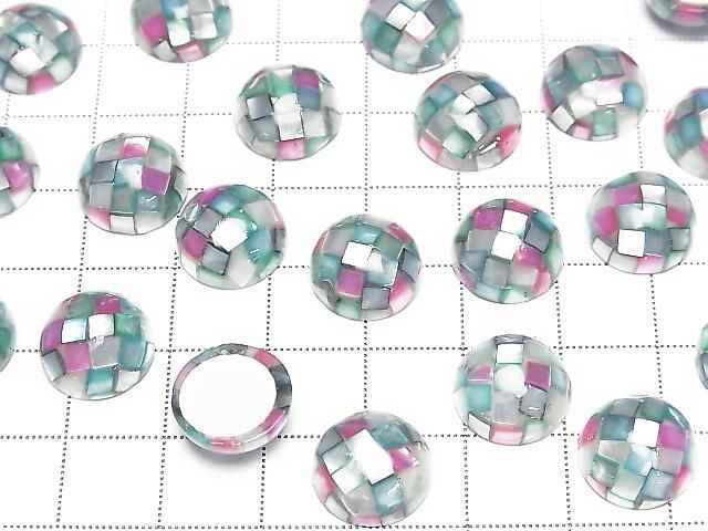 [Video] Mosaic Shell Round Cabochon 12x12mm [Pink x Green] 3pcs