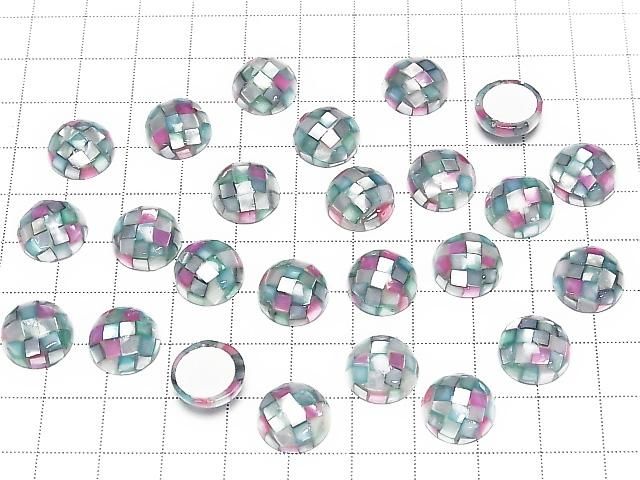 [Video] Mosaic Shell Round Cabochon 12x12mm [Pink x Green] 3pcs