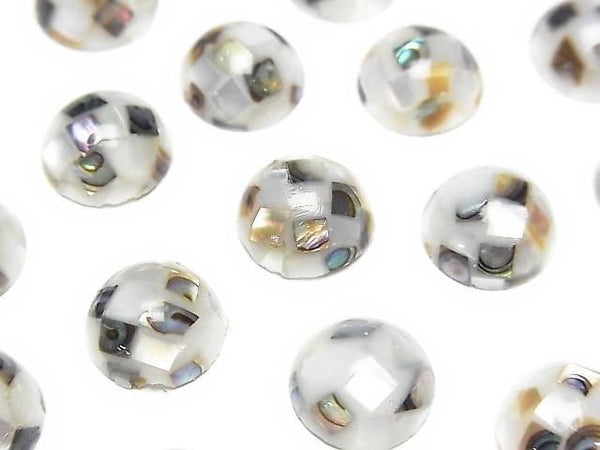 [Video] Mosaic Shell Round Cabochon 10x10mm [White x Abalone Shell] 3pcs