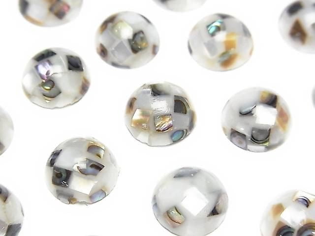 [Video] Mosaic Shell Round Cabochon 10x10mm [White x Abalone Shell] 3pcs