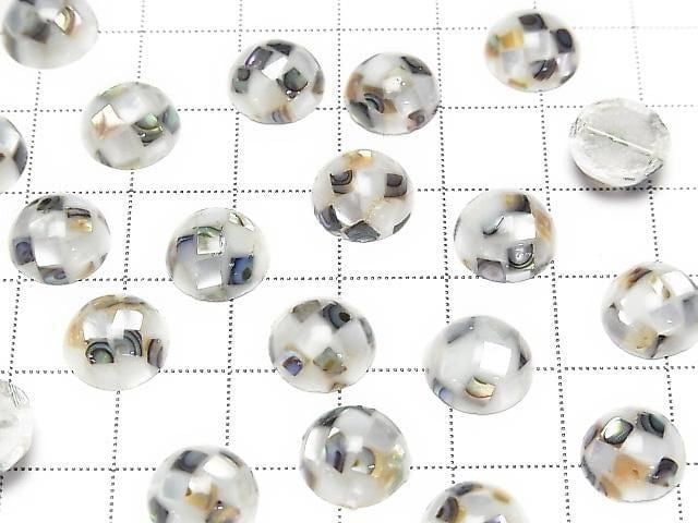 [Video] Mosaic Shell Round Cabochon 10x10mm [White x Abalone Shell] 3pcs