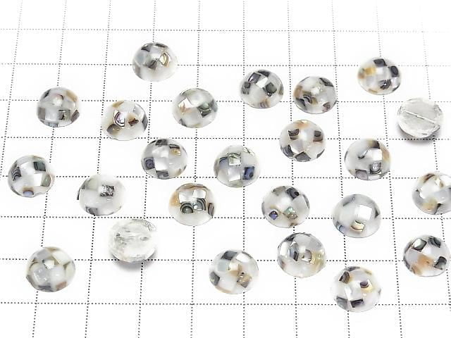 [Video] Mosaic Shell Round Cabochon 10x10mm [White x Abalone Shell] 3pcs