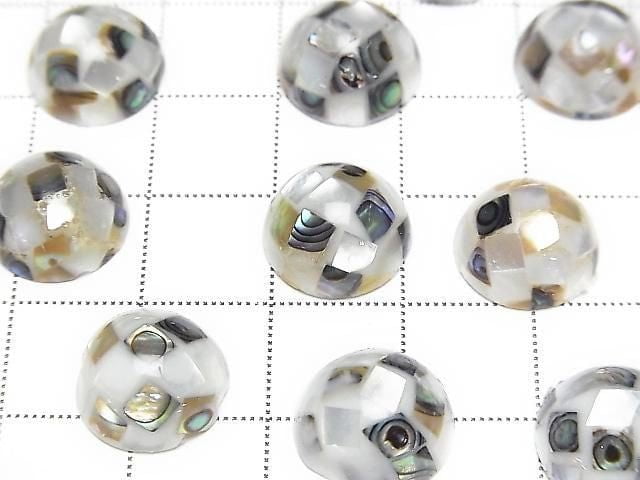 [Video] Mosaic Shell Round Cabochon 12x12mm [White x Abalone Shell] 3pcs