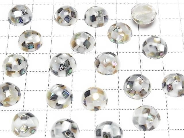 [Video] Mosaic Shell Round Cabochon 12x12mm [White x Abalone Shell] 3pcs