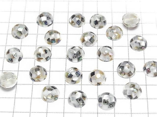[Video] Mosaic Shell Round Cabochon 12x12mm [White x Abalone Shell] 3pcs
