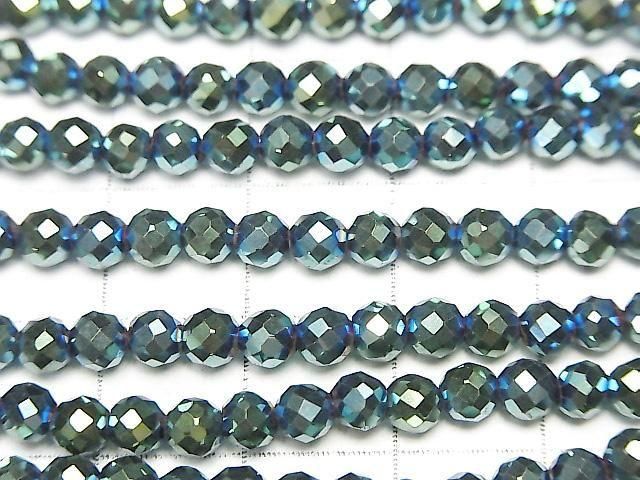 [Video] High Quality! Hematite 32 Faceted Round 4mm Metallic Green 1 Strand Beads (approx. 15 inches/37 cm)