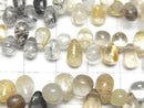 [Video] High Quality Rutilated Quartz xTourmaline Quartz AA++ Drop (Smooth) Half or 1 Strand Bead (approx. 7 inches/18 cm)