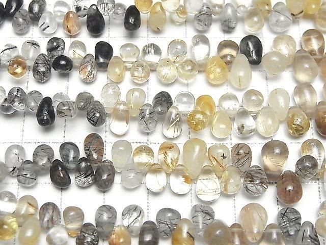 [Video] High Quality Rutilated Quartz xTourmaline Quartz AA++ Drop (Smooth) Half or 1 Strand Bead (approx. 7 inches/18 cm)
