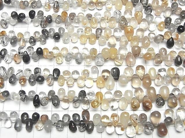 [Video] High Quality Rutilated Quartz xTourmaline Quartz AA++ Drop (Smooth) Half or 1 Strand Bead (approx. 7 inches/18 cm)