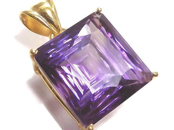 [Video][One of a kind] High Quality Amethyst AAA Faceted Pendant 18KGP NO.6