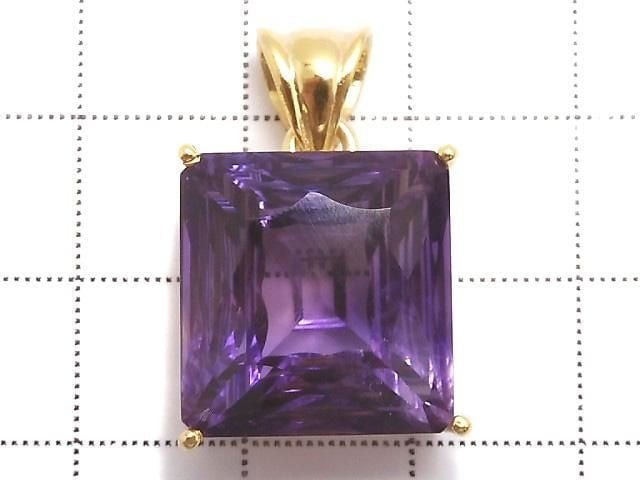 [Video][One of a kind] High Quality Amethyst AAA Faceted Pendant 18KGP NO.6