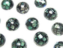 [Video] Mosaic Shell Round Cabochon 10x10mm [Black x Abalone Shell] 3pcs