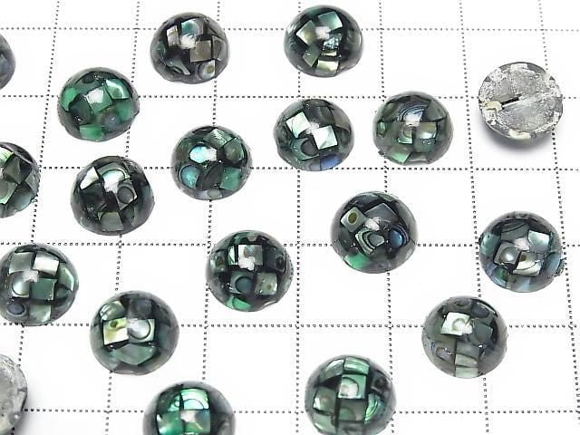 [Video] Mosaic Shell Round Cabochon 10x10mm [Black x Abalone Shell] 3pcs