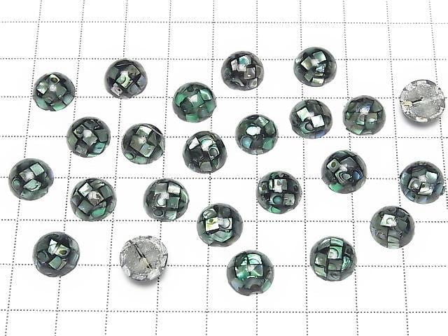[Video] Mosaic Shell Round Cabochon 10x10mm [Black x Abalone Shell] 3pcs