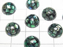 [Video] Mosaic Shell Round Cabochon 12x12mm [Black x Abalone Shell] 3pcs