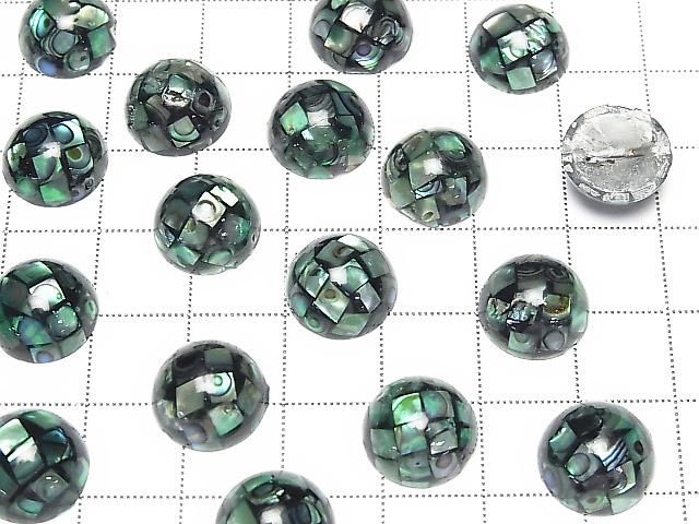 [Video] Mosaic Shell Round Cabochon 12x12mm [Black x Abalone Shell] 3pcs