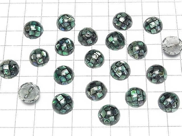 [Video] Mosaic Shell Round Cabochon 12x12mm [Black x Abalone Shell] 3pcs
