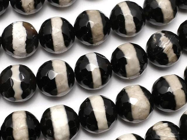 [Video] Line Carved Black Agate Faceted Round 10mm 1strand beads (approx. 14 inches/35 cm)