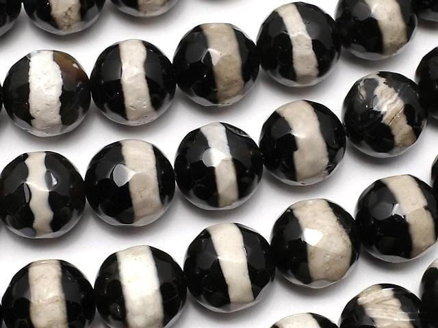 [Video] Line Carved Black Agate Faceted Round 10mm 1strand beads (approx. 14 inches/35 cm)