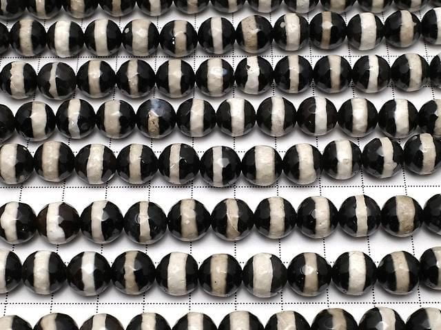 [Video] Line Carved Black Agate Faceted Round 10mm 1strand beads (approx. 14 inches/35 cm)