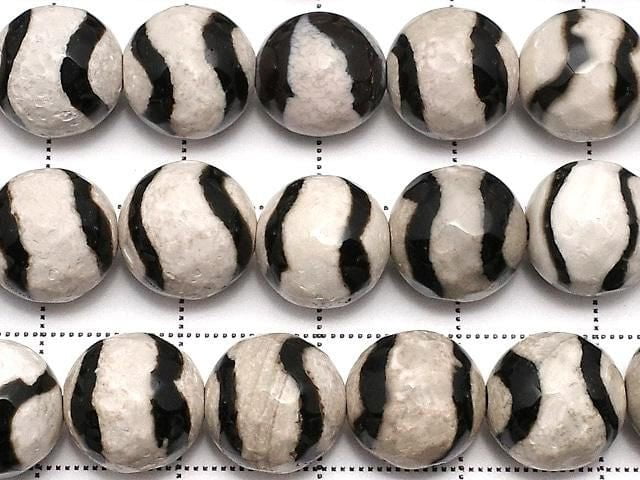 [Video] Black Line Carved Agate Faceted Round 10mm 1strand beads (approx. 14 inches/35 cm)
