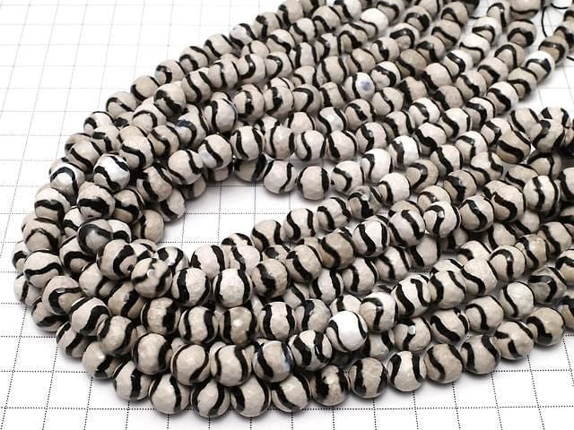 [Video] Black Line Carved Agate Faceted Round 10mm 1strand beads (approx. 14 inches/35 cm)