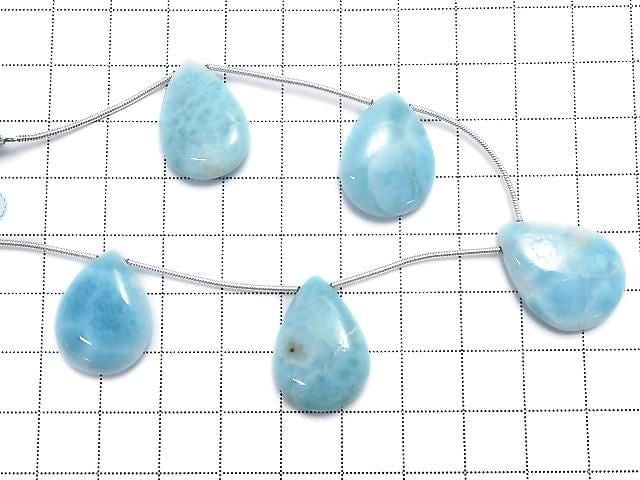 [Video][One of a kind] Larimar Pectolite AA++ Pear shape (Smooth) 1strand (5pcs ) NO.9