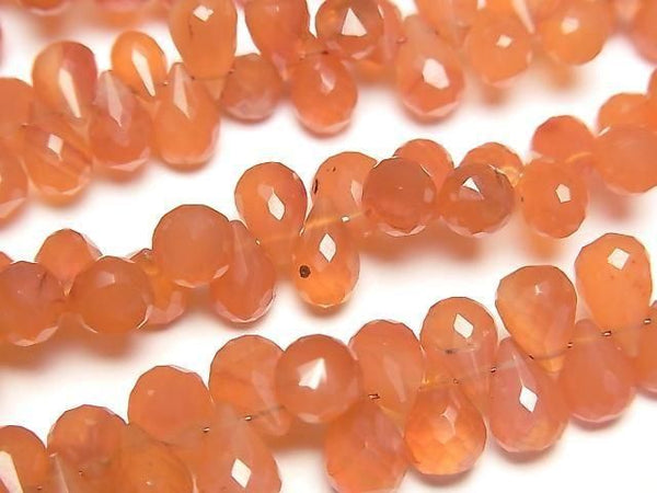 [Video] Carnelian AAA- Drop Faceted Briolette [Small] 1 strand beads (approx. 6 inches/16 cm)
