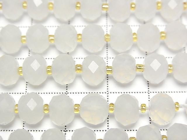 [Video] High Quality! White Chalcedony Faceted Button Rondelle 8x8x6mm 1strand beads (approx. 15 inches/36 cm)