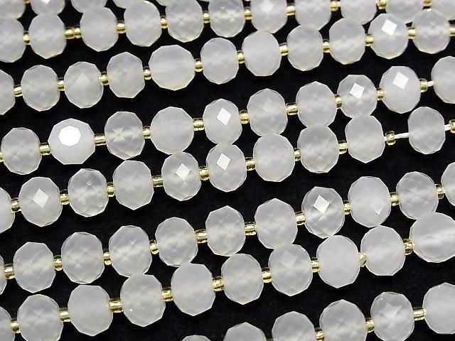 [Video] High Quality! White Chalcedony Faceted Button Rondelle 8x8x6mm 1strand beads (approx. 15 inches/36 cm)