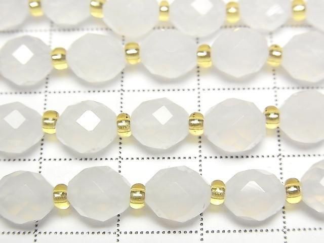 [Video] High Quality! White Chalcedony Faceted Rice 8x6x6mm 1strand beads (approx. 15 inches/36 cm)