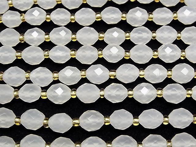 [Video] High Quality! White Chalcedony Faceted Rice 8x6x6mm 1strand beads (approx. 15 inches/36 cm)