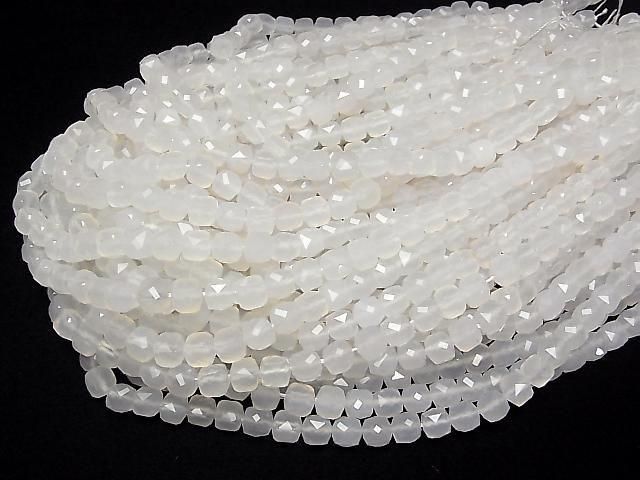 [Video] High Quality! White Chalcedony Cube Shape 7x7x7mm 1strand beads (approx. 15 inches/36 cm)