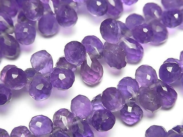 [Video] High Quality Amethyst AA++ Drop Faceted Briolette [Small Size] 1 strand beads (approx. 6 inches/16 cm)
