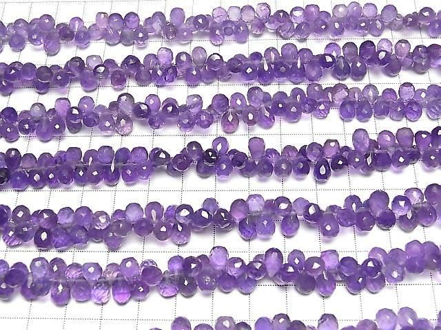 [Video] High Quality Amethyst AA++ Drop Faceted Briolette [Small Size] 1 strand beads (approx. 6 inches/16 cm)