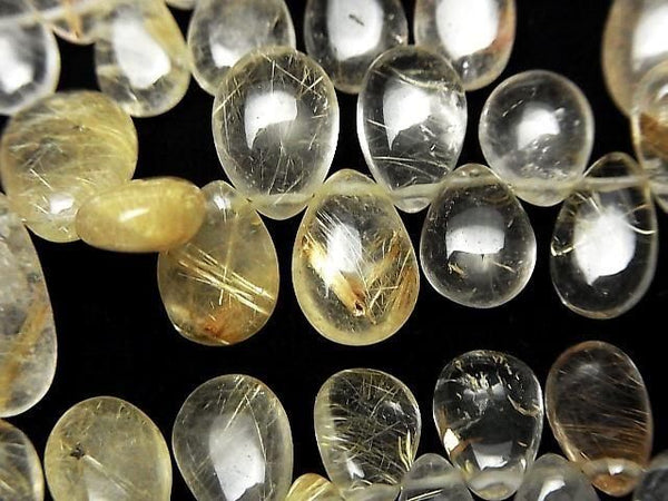 [Video]Rutilated Quartz AA+ Pear shape (Smooth) half or 1strand beads (aprx.7inch/18cm)