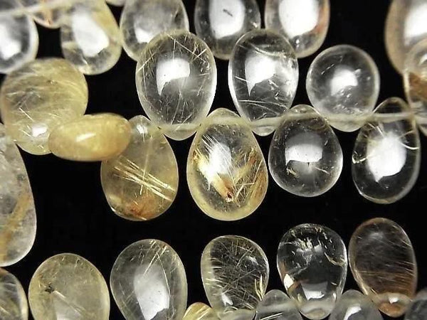 [Video]Rutilated Quartz AA+ Pear shape (Smooth) half or 1strand beads (aprx.7inch/18cm)