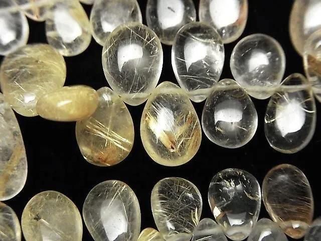 [Video]Rutilated Quartz AA+ Pear shape (Smooth) half or 1strand beads (aprx.7inch/18cm)