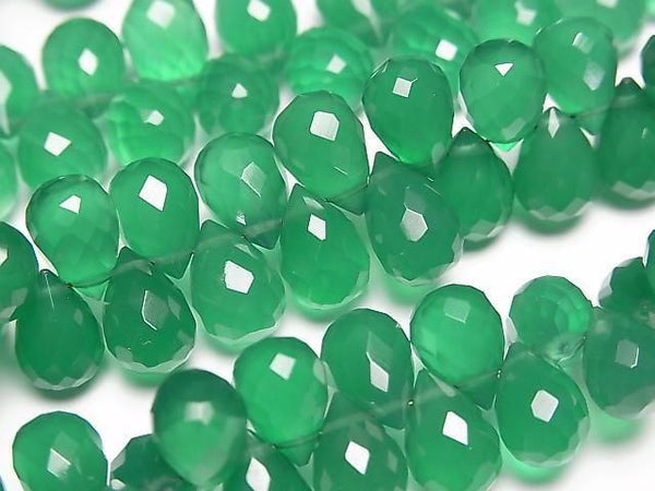 [Video] High Quality Green Onyx AAA Drop Faceted Briolette [S-M Size] 1 Strand Bead (approx. 6 inches/16 cm)