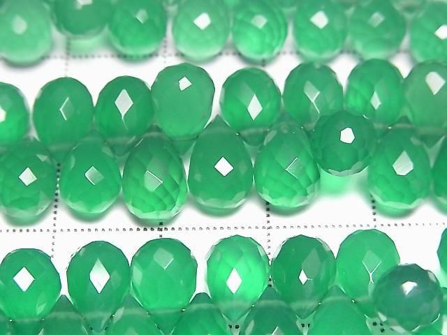 [Video] High Quality Green Onyx AAA Drop Faceted Briolette [S-M Size] 1 Strand Bead (approx. 6 inches/16 cm)