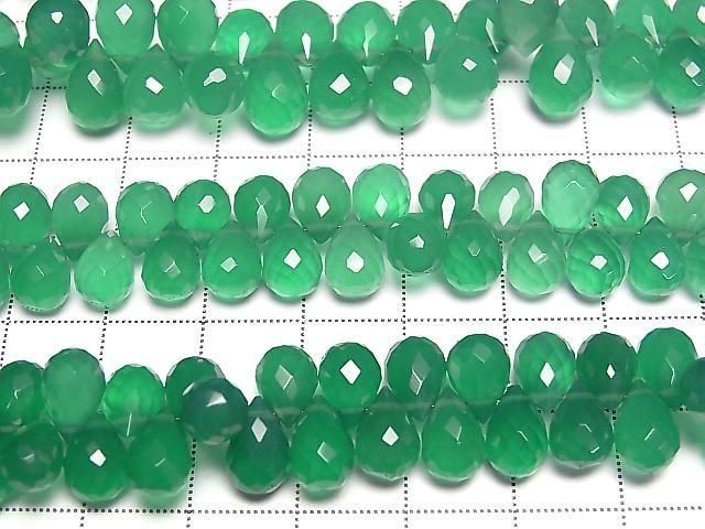 [Video] High Quality Green Onyx AAA Drop Faceted Briolette [S-M Size] 1 Strand Bead (approx. 6 inches/16 cm)