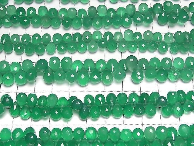 [Video] High Quality Green Onyx AAA Drop Faceted Briolette [S-M Size] 1 Strand Bead (approx. 6 inches/16 cm)