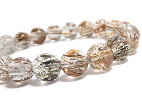 [Video][One of a kind] Foliated Mica in Quartz AAA Round 9mm Bracelet NO.1