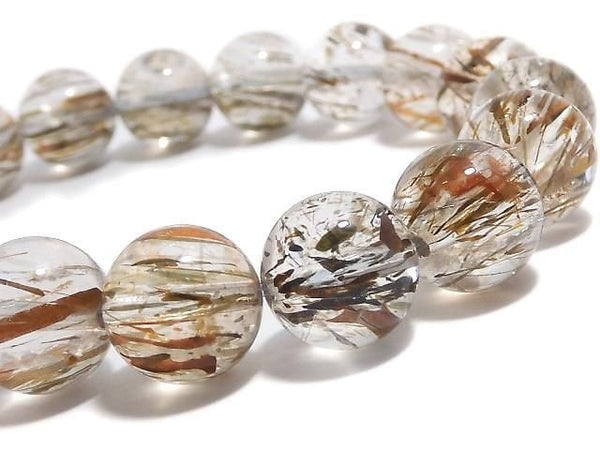 [Video][One of a kind] Foliated Mica in Quartz AAA Round 11.5mm Bracelet NO.6