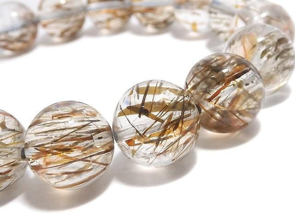 [Video][One of a kind] Foliated Mica in Quartz AAA Round 12.5mm Bracelet NO.7