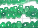 [Video] High Quality Green Onyx AAA Drop Faceted Briolette [Medium Size] Half or 1 Strand Beads (approx. 6 inches/16 cm)